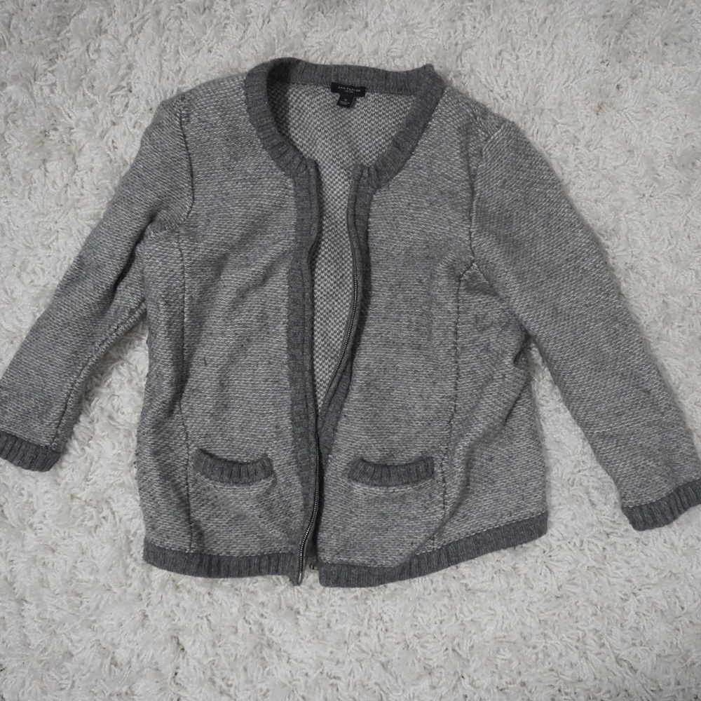 Ann Taylor Gray Zip-Up Sweater